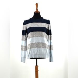 Cashmere Cashmere Navy Gray Light Blue Striped Cashmere Crewneck Sweater Size M